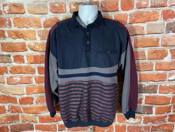 vintage 80s 90s funky striped grandpa sweatshirt … - image 1