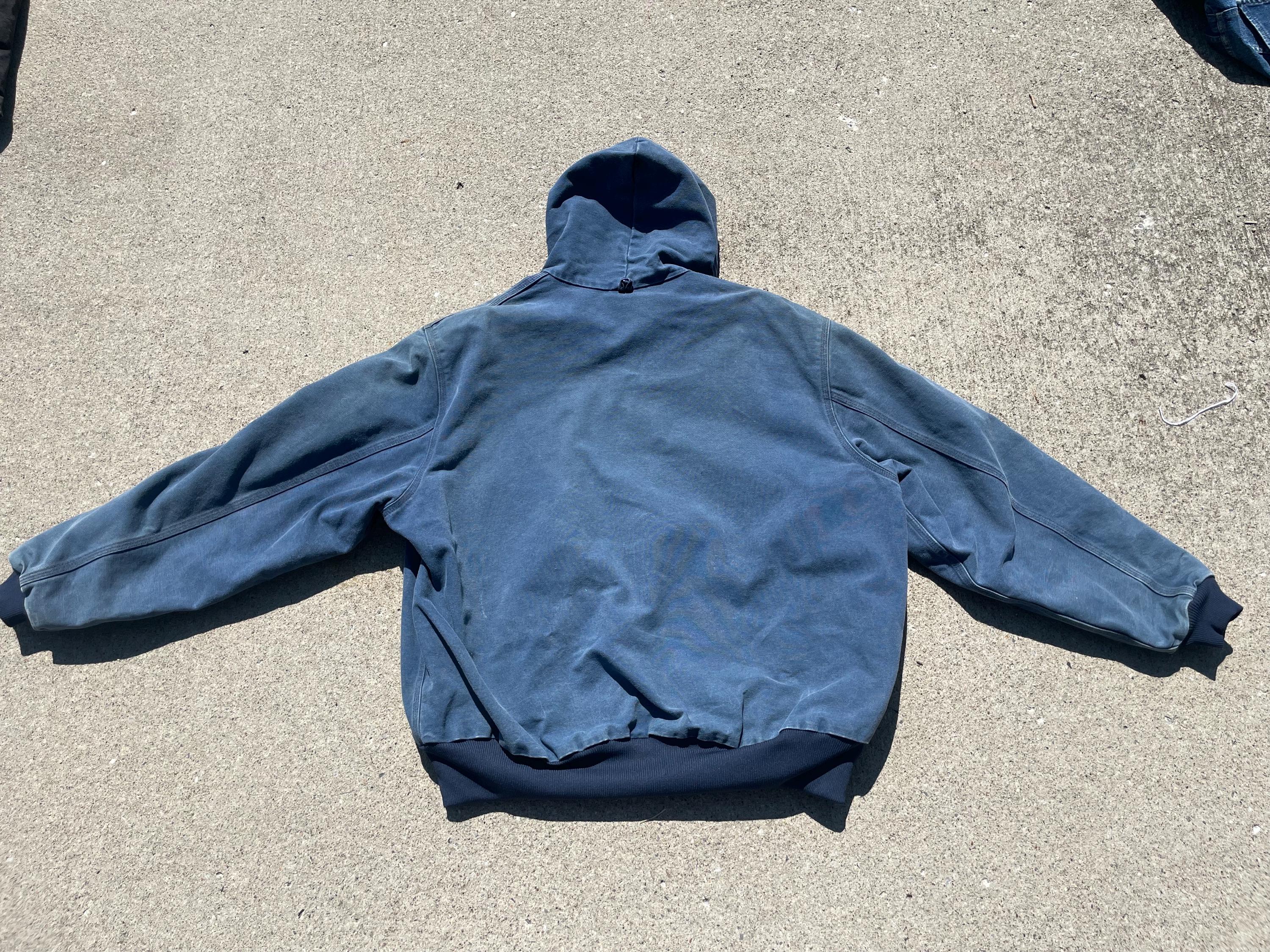 Vintage Faded Carhartt J03 NVY Hooded Canvas Work Jacket Fits 2XL