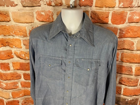 vintage 70s Sears chambray pearl snap western shi… - image 6