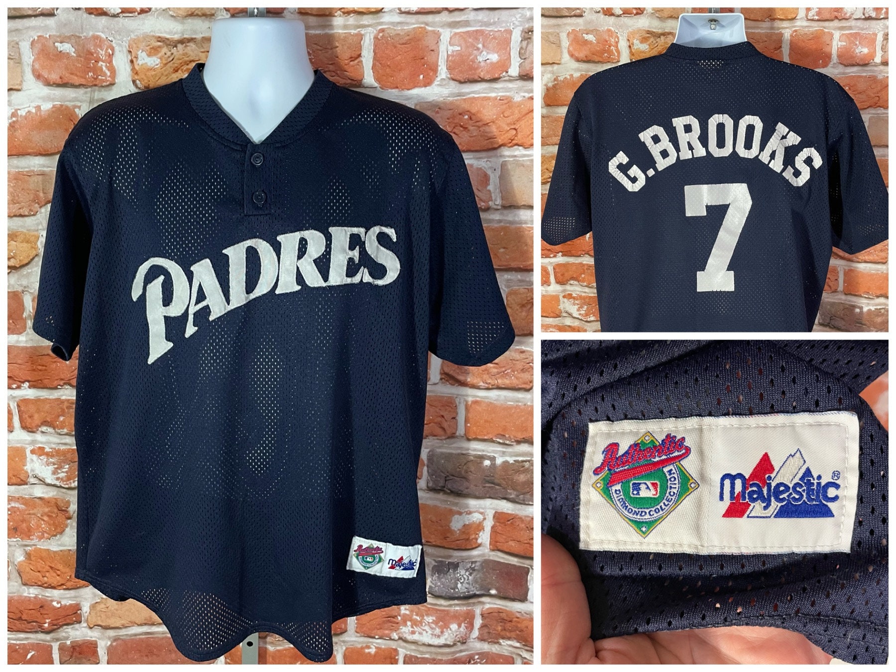 Vintage 90s San Diego Padres Garth Brooks Majestic Mesh Baseball Jersey - Tagged XL