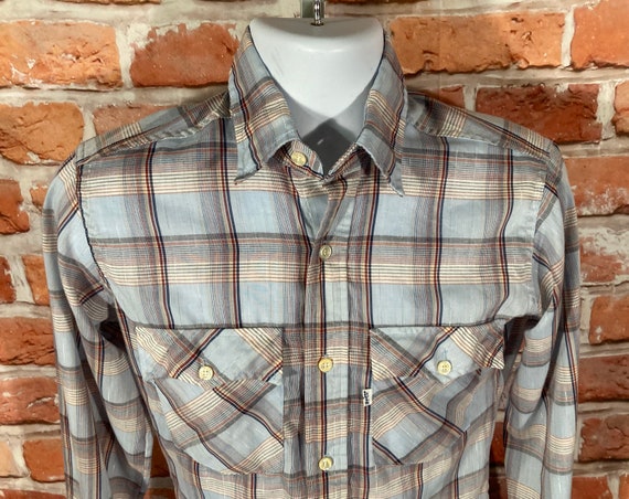 vintage 70s 80s Levis western grandpa plaid shirt… - image 1