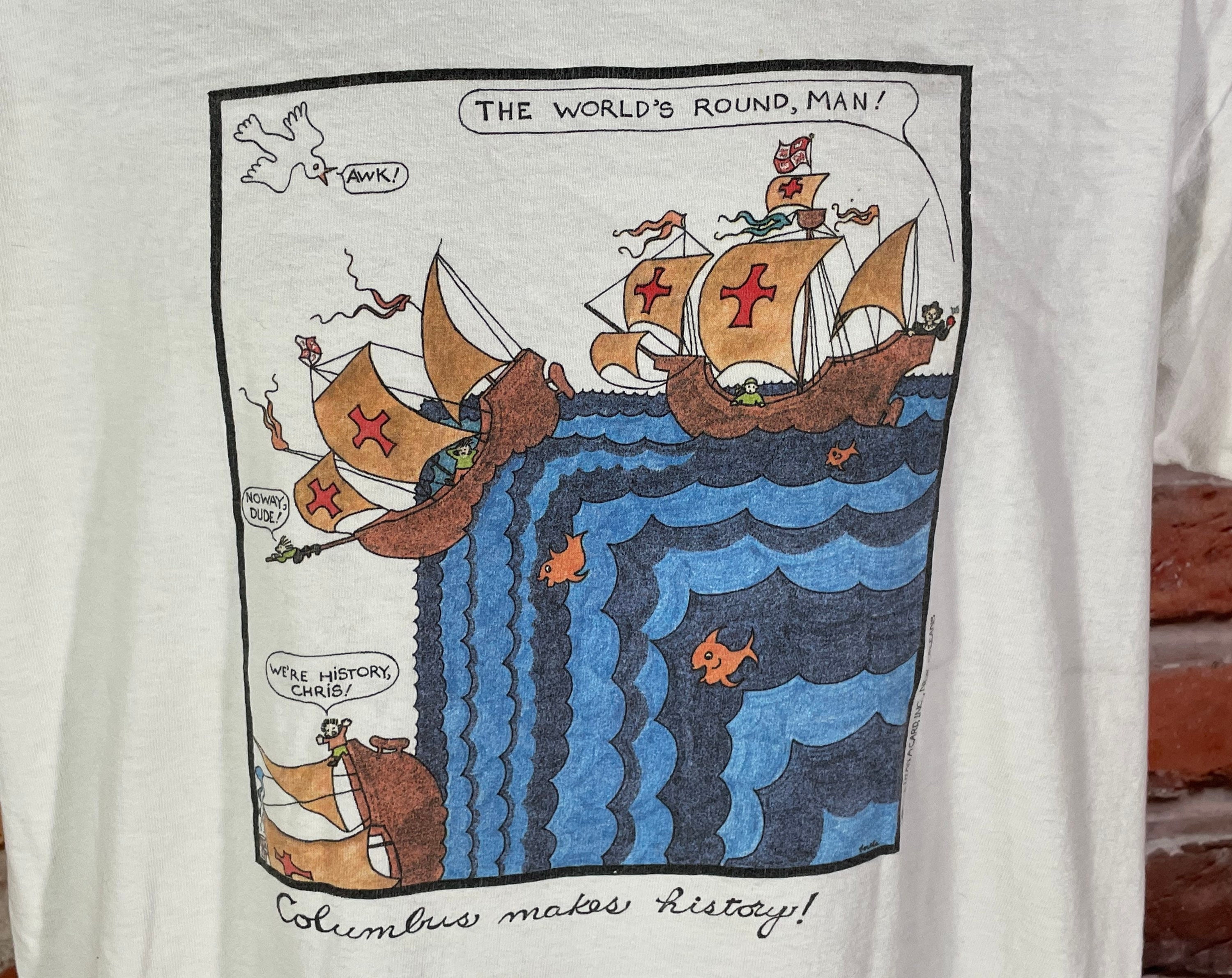 Vintage 90s Christopher Columbus Funny Flat Earth Shirt Sz L Grunge Era Tee Etsy Israel