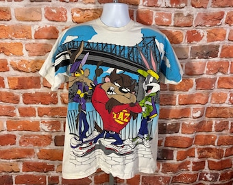 vintage Looney Tunes All Over Print Cool Vibe Shirt sz L 90s Freeze