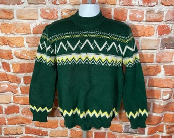 vintage 70s green funky striped sweater womens sz M mod emo