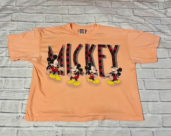 vintage Mickey Mouse cropped tee shirt grunge des années 90 à couture simple haut recyclé upcyclé