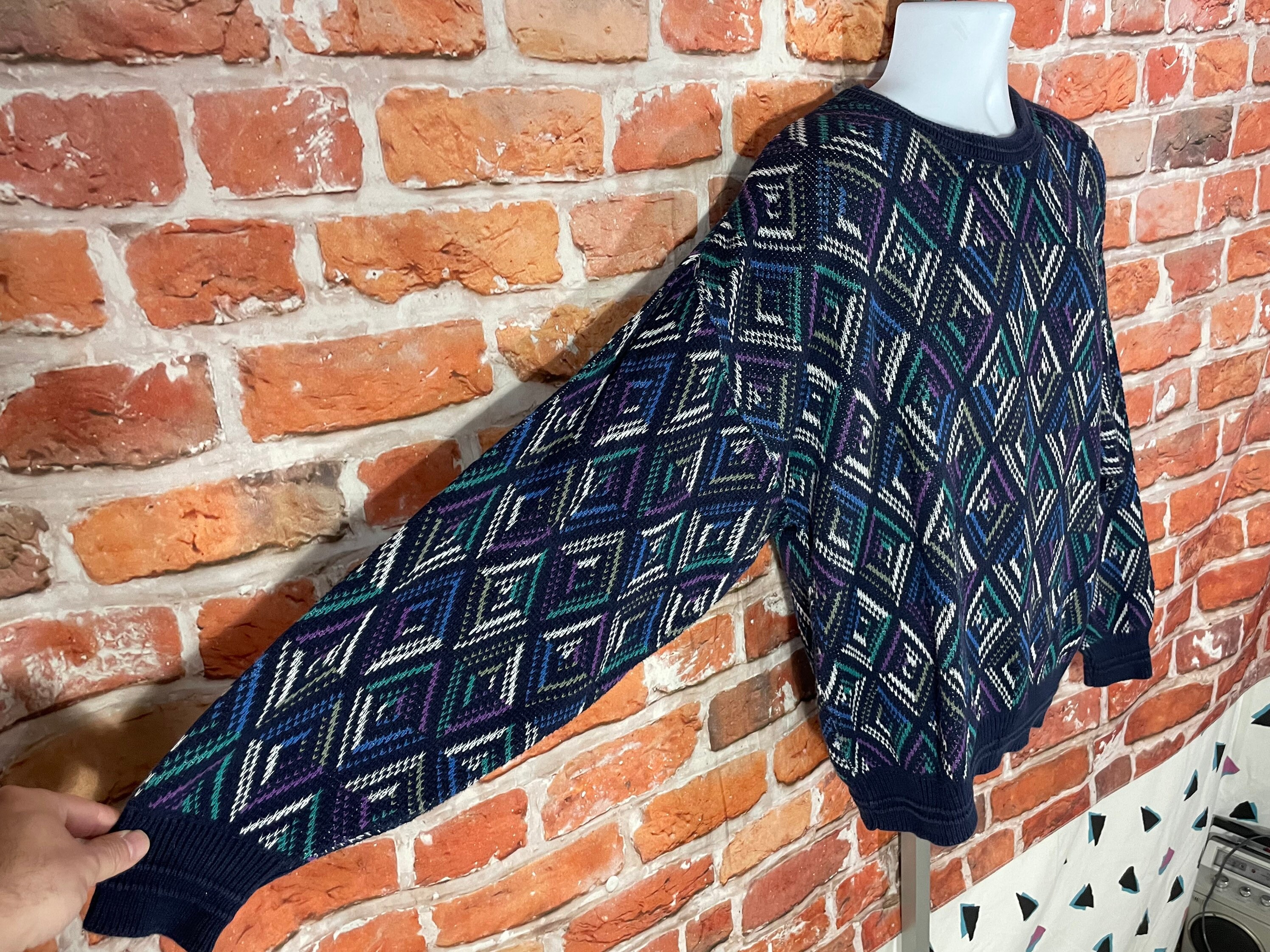 Vintage 90s Jantzen Sweater W Colorful Diamonds Sz L 90s