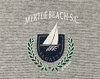 Vintage Myrtle Beach Sailboat Shirt - 80s Micro Stripe Tee Sz L