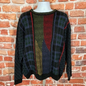 90s Croft and Barrow - sz XXL - vintage chunky coogi grandpa rainbow colorful textured grunge textured