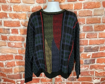 90s Croft and Barrow - sz XXL - vintage chunky coogi grandpa rainbow colorful textured grunge textured
