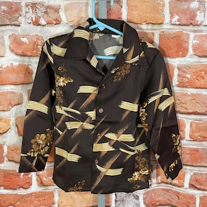 vintage 1970s Boys/Kids sz 5 polyester funky disco shirt tropical