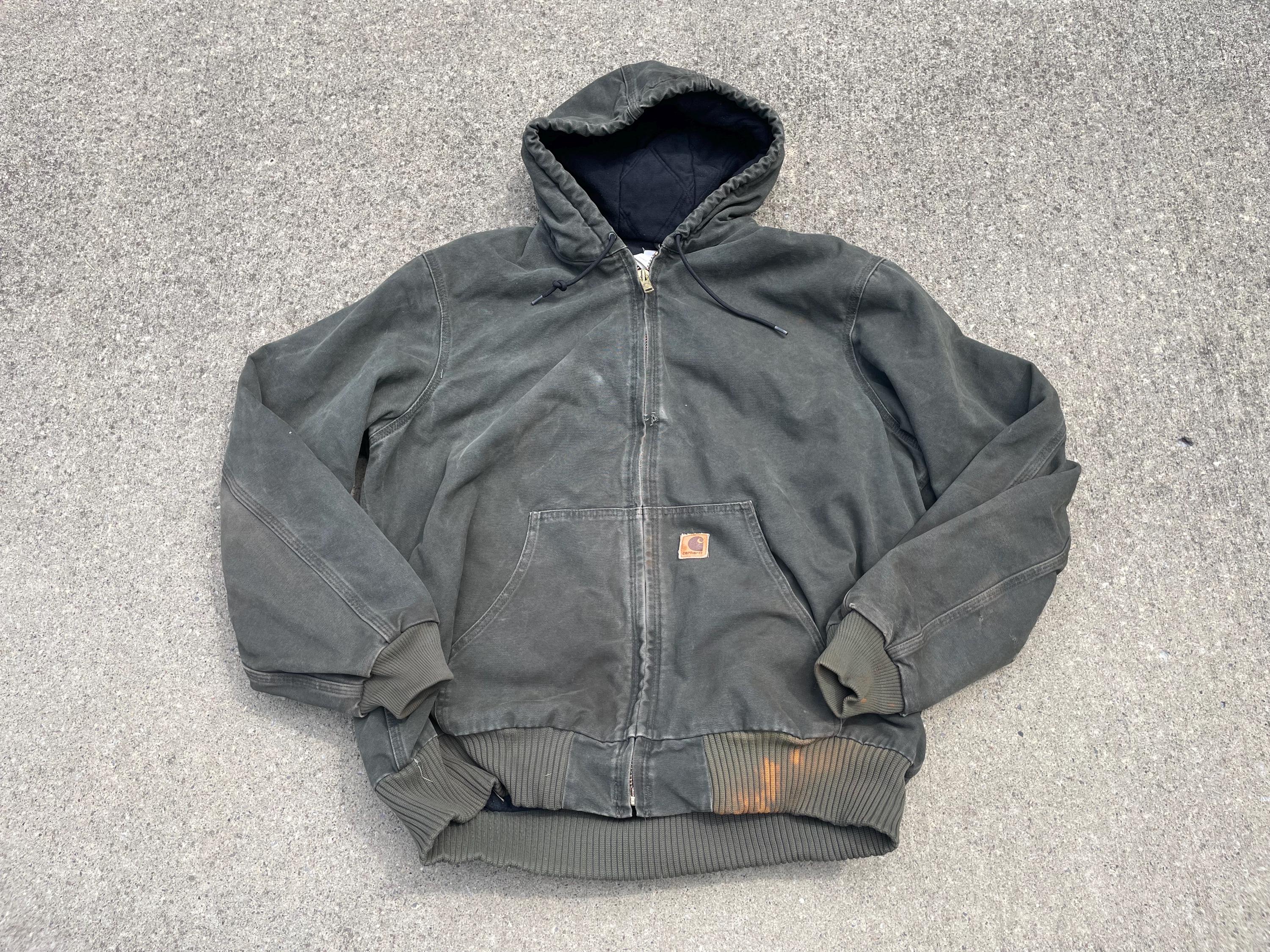 Vintage Distressed Carhartt J130 Green Duck Canvas Work Jacket