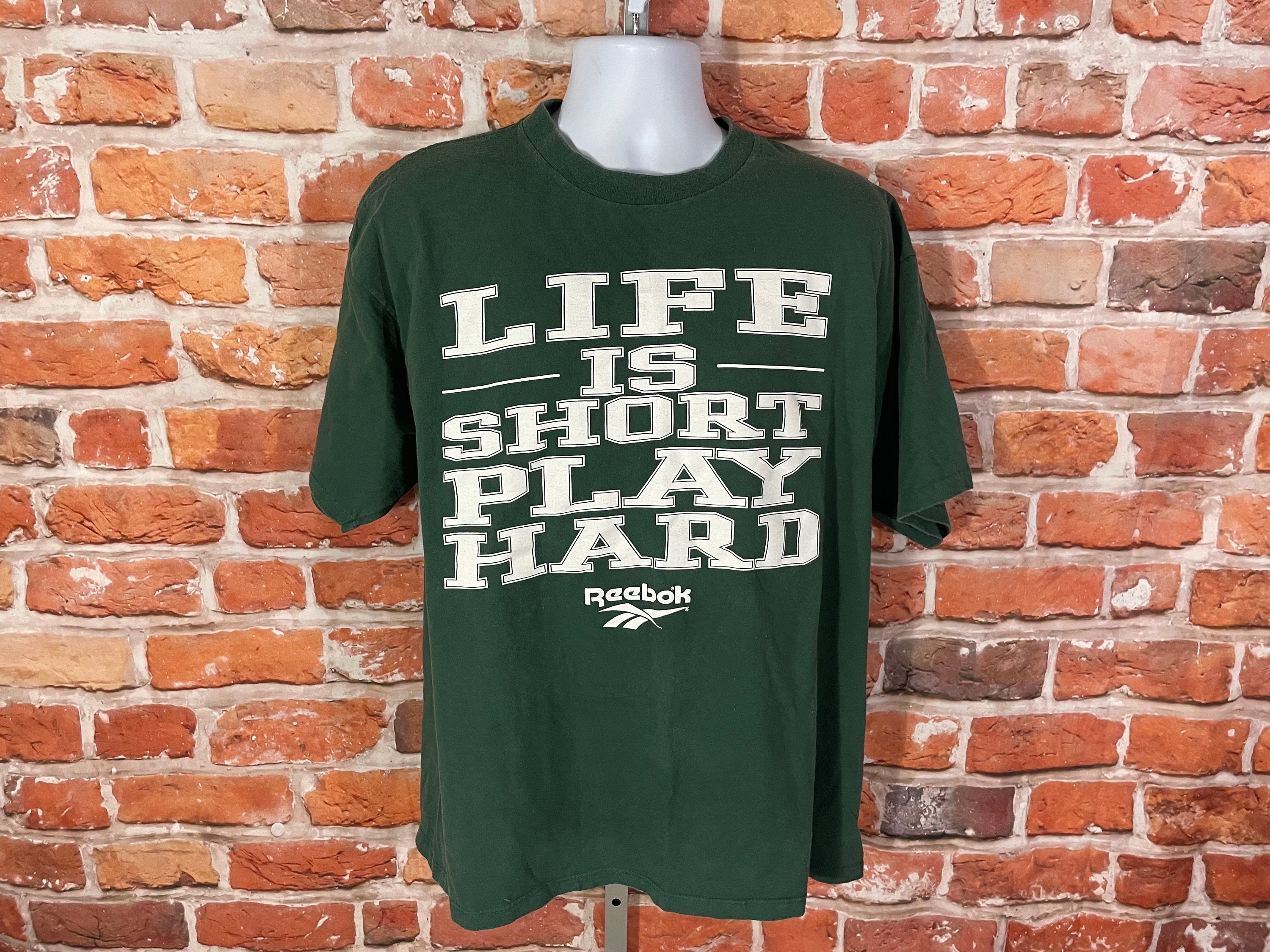 Vintage 90s Reebok Life is Short Play Hard Shirt - Sz XL