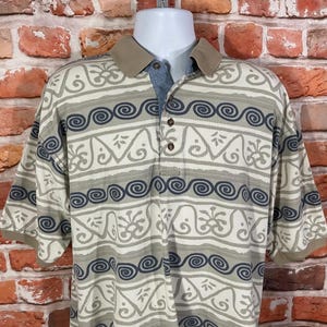 vintage 90s Bugle Boy funky striped polo shirt - sz XL - geometric grunge
