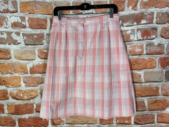 Pink plaid skirt 80s cheap