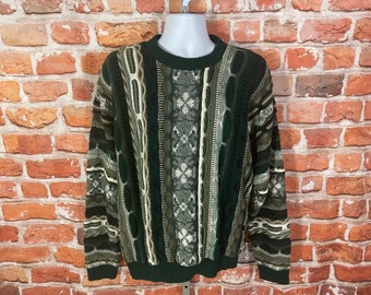 vintage 90s Protege textured green funky sweater - sz M - coogi cosby grandpa grunge