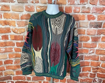 Vintage 90s Coogi Knit Sweater - Textured Colorful Design, XL hip hop style