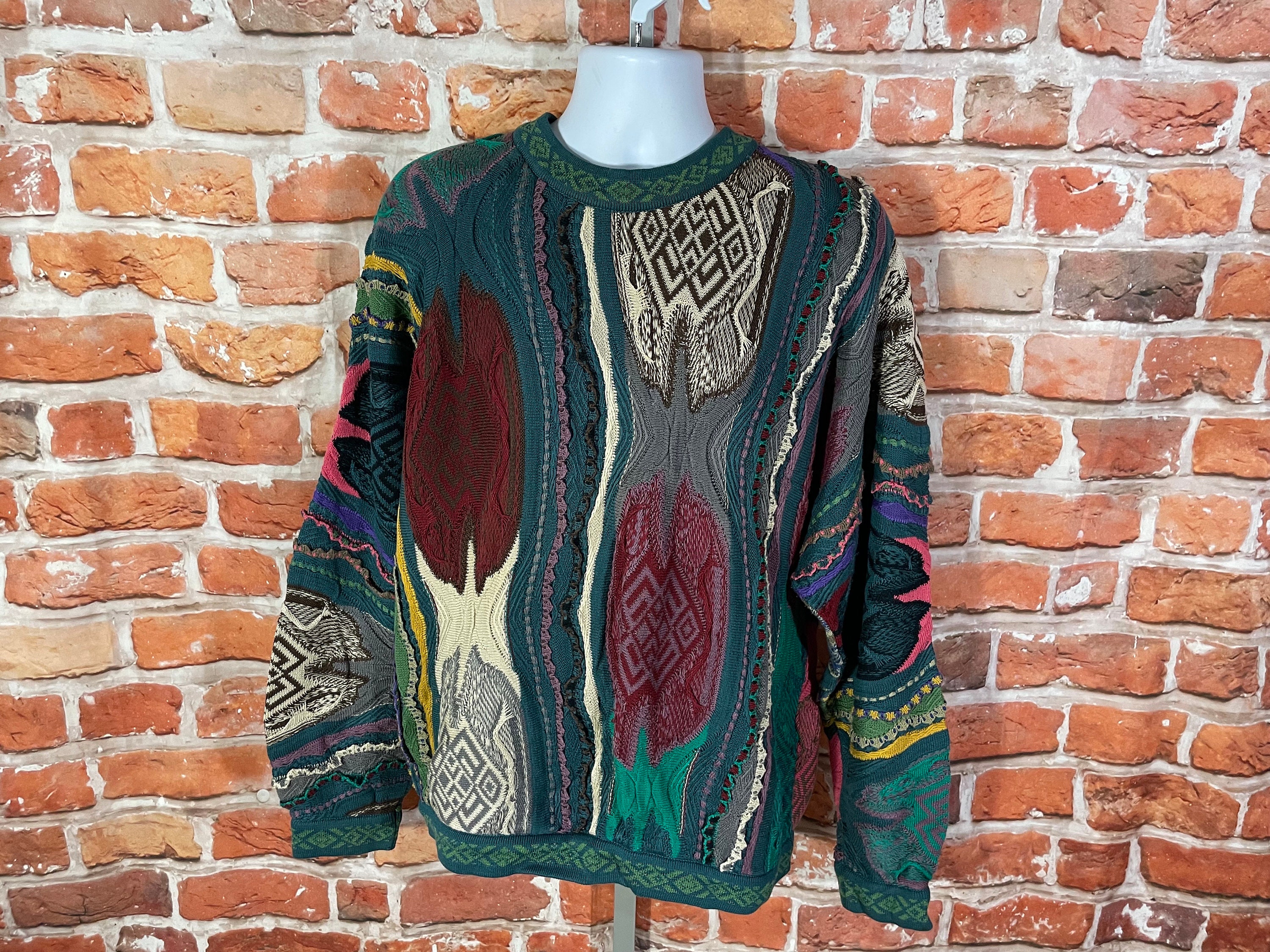 Vintage 90s Coogi Knit Sweater - Textured Colorful Design, XL Hip