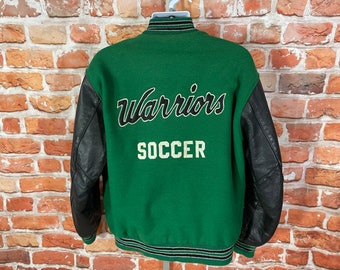 Vintage Warriors Soccer Varsity Bomber Letterman Jacket - Sz