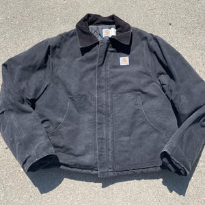 Vintage Carhart JQ185 Black Canvas 90s Work Jacket Sz 48 Corduroy