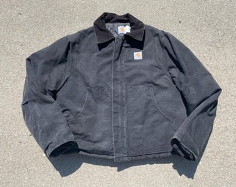 vintage faded carhartt JO2 canvas work jacket sz XL diamond quilt y2k 90s corduroy collar