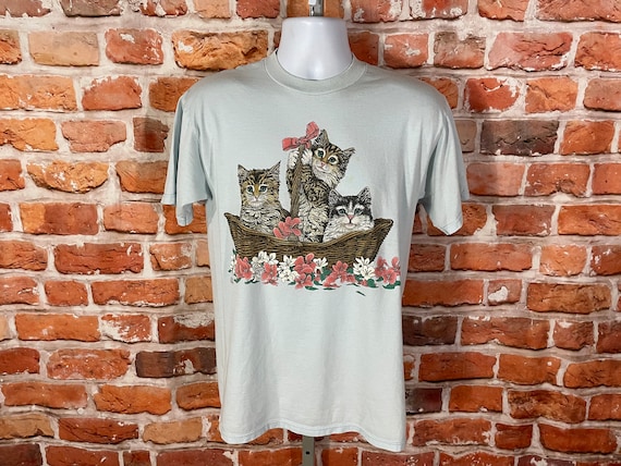 vintage cute kittens 90s shirt - sz M - cat emo g… - image 1
