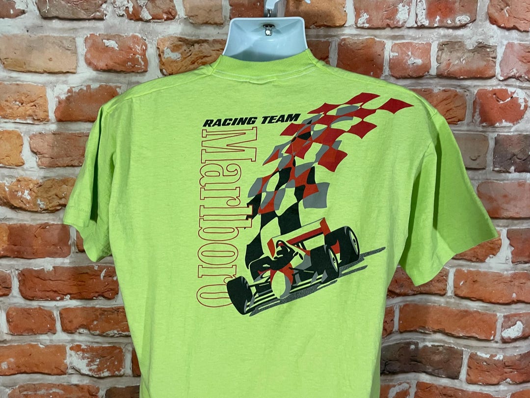 Vintage Neon Green Marlboro Racing Pocket T Shirt - Sz XL - Single 