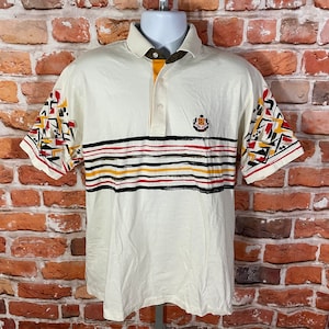 vintage La Mode funky striped abstract polo shirt - sz L - 80s 90s