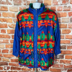 Vintage 90s Neon Aztec Western Windbreaker Jacket - Sz XL Fits