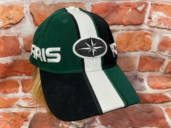 vintage Polaris ATV striped forest green snapback hat spellout
