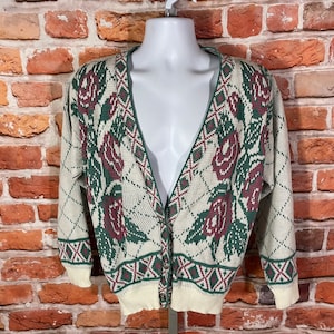cute vintage 80s roses cardigan sweater - fits M/S - emo indie grandma grunge