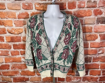 cute vintage 80s roses cardigan sweater - fits M/S - emo indie grandma grunge
