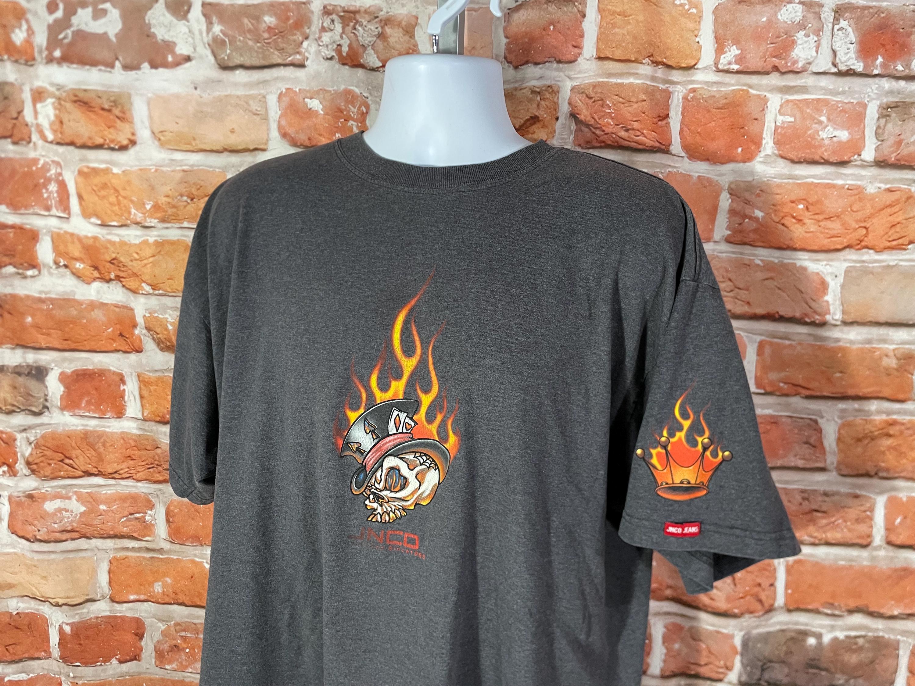 Vintage 90s JNCO Jeans Flaming Skull Shirt Sz XL - Etsy