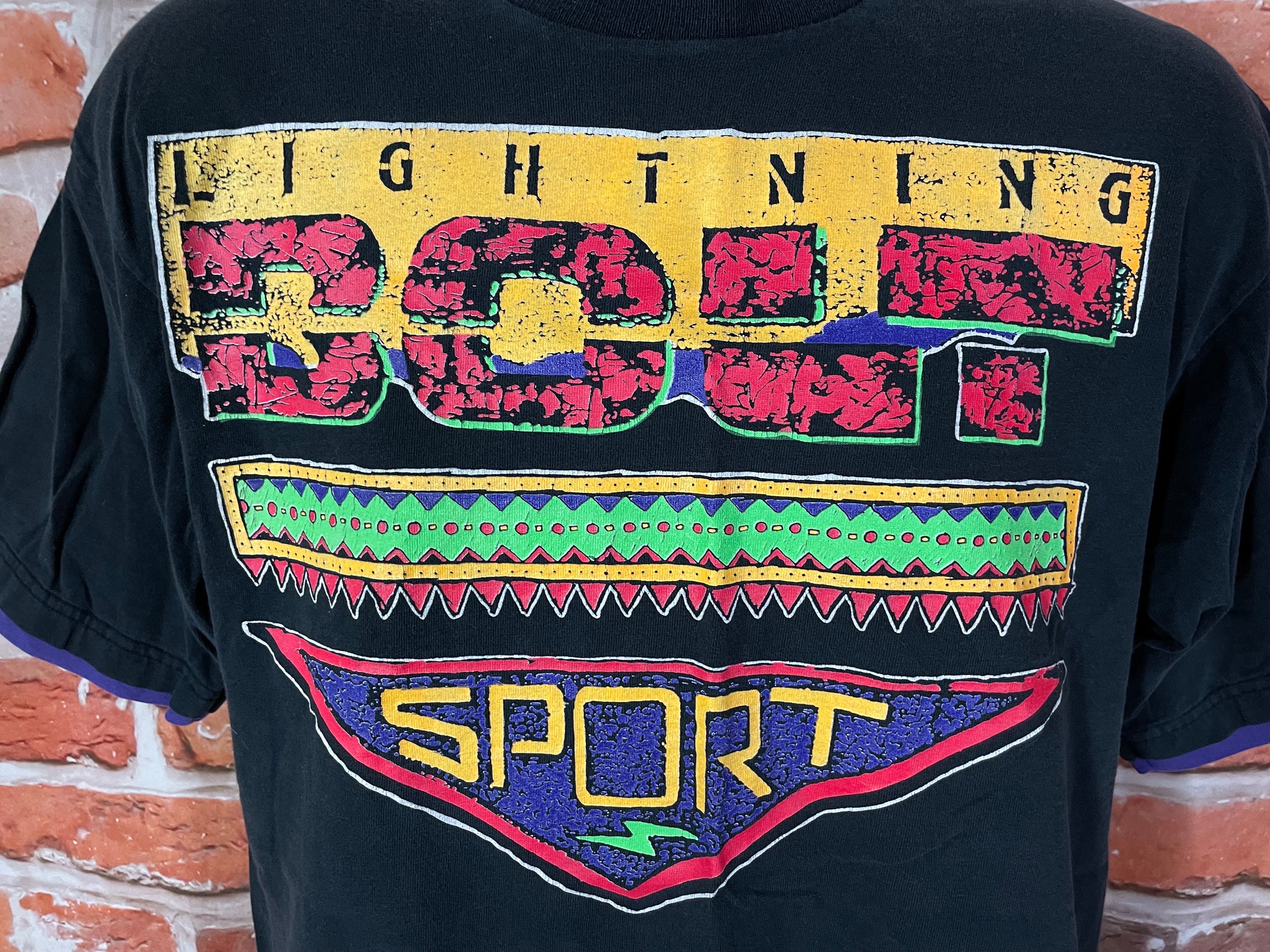 Vintage 80s 90s Lightning Bolt Sport Funky Layered Shirt - Fits M