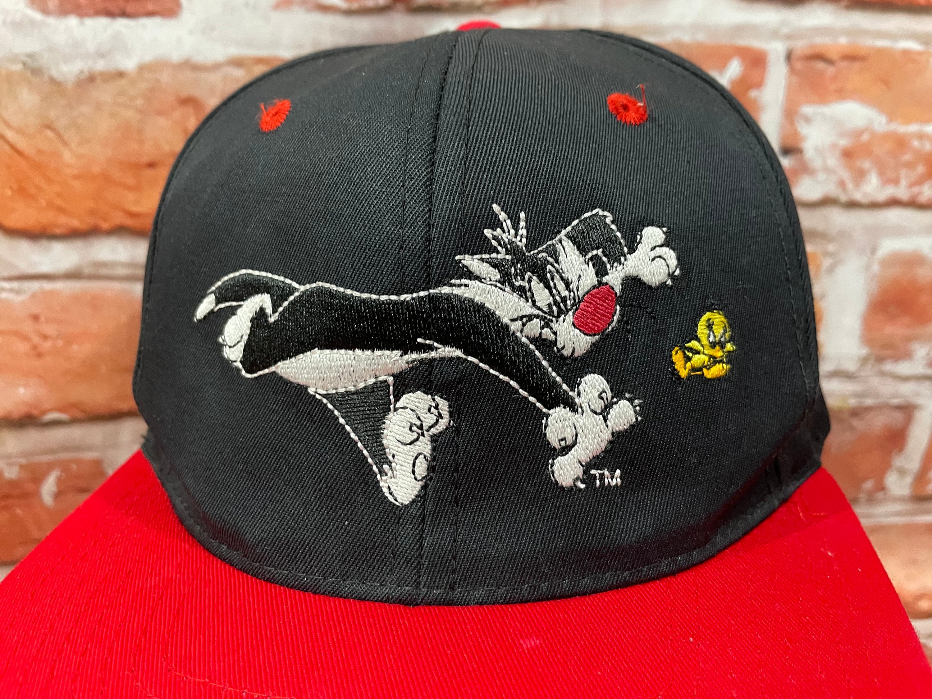 Vintage 90\'s Warner Bros. Sylvester & Tweety ACME High Blk Wool Newsboy Cap Sz M Vintage 90s Tweety & Sylvester Snapback Hat - Looney Tunes  main image 3