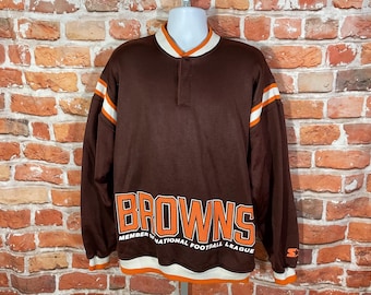 Vintage Cleveland Browns Starter Sweatshirt Sz XL Henley Striped