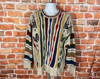 vintage Carlo Colucci coogi style wool textured sweater - sz XL - chunky cosby notorious 90s