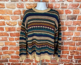 pull des Alpes à rayures colorées vintage des années 90 - sz L - grunge papy indie