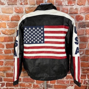 vintage American Flag Leather bomber jacket sz 2XL usa patriot