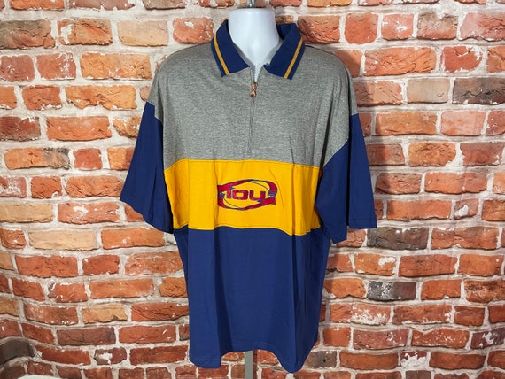 Vintage 90s IOU Oversized Zip Collar Polo Shirt - Sz 2XL