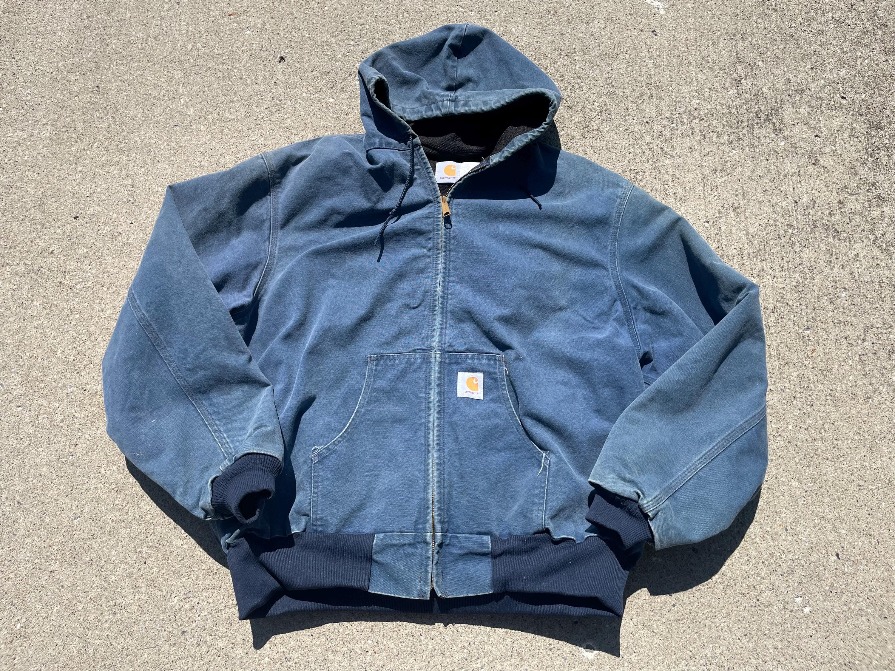 Vintage Faded Carhartt J03 NVY Hooded Canvas Work Jacket Fits 2XL