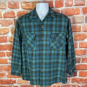 vintage Pendleton blue/green plaid wool flannel shirt - sz M - 70s 80s cabincore
