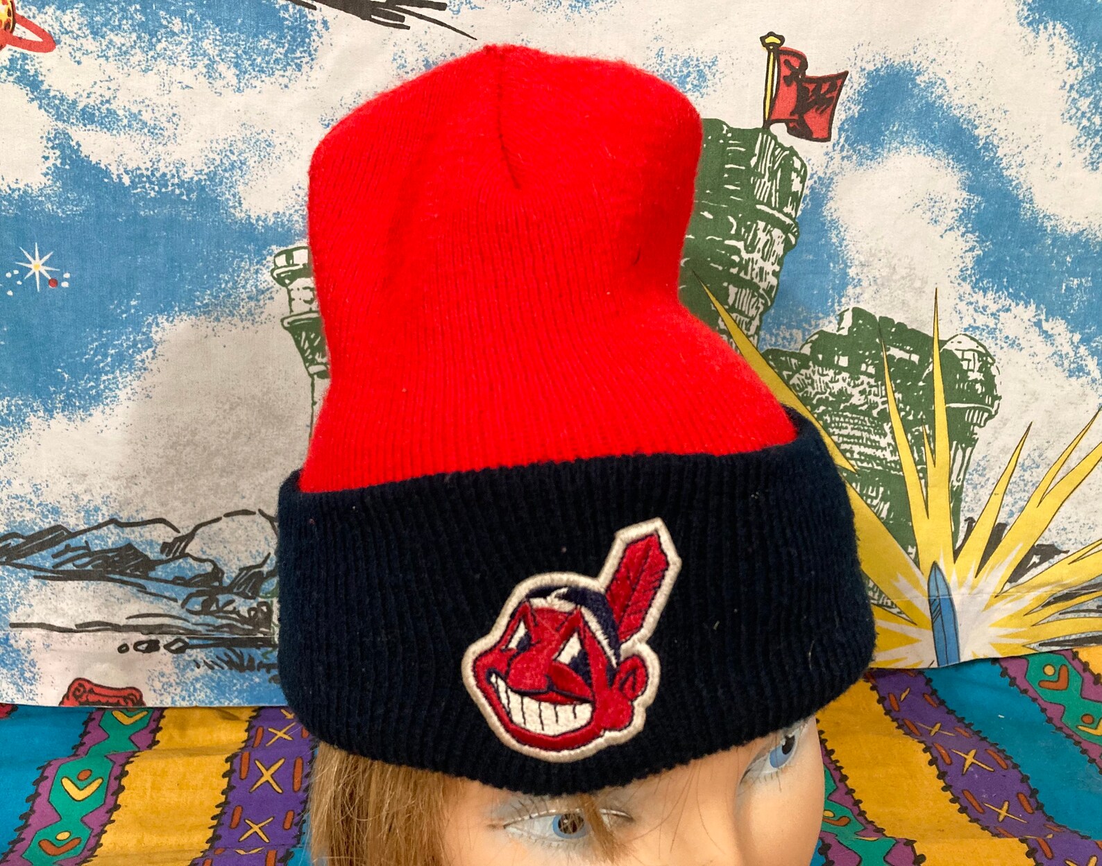 Vintage 90s Cleveland Indians beanie winter hat Chief Wahoo | Etsy