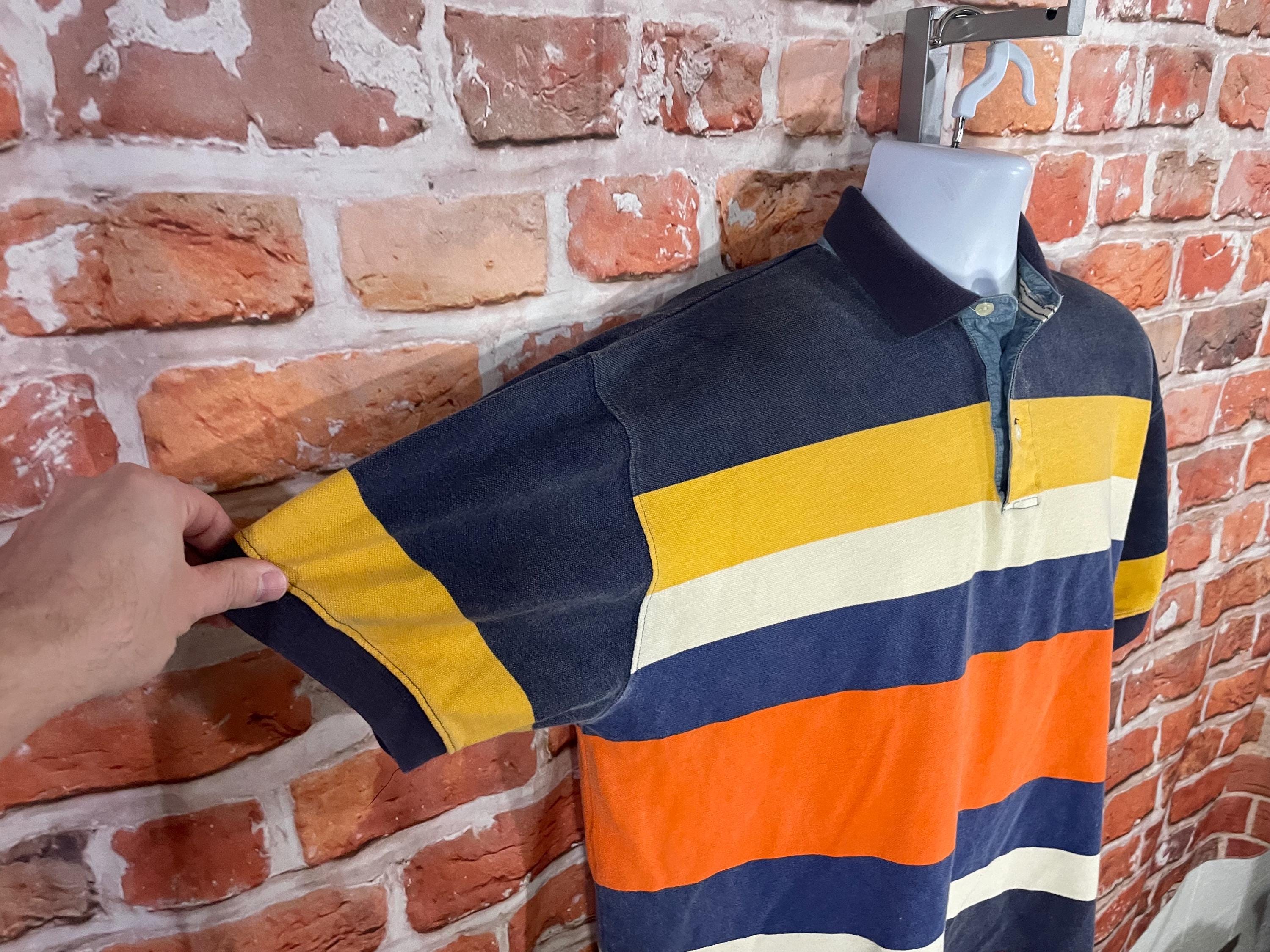 Vintage 90s Colorful Striped Montana Blue Rugby Polo Shirt