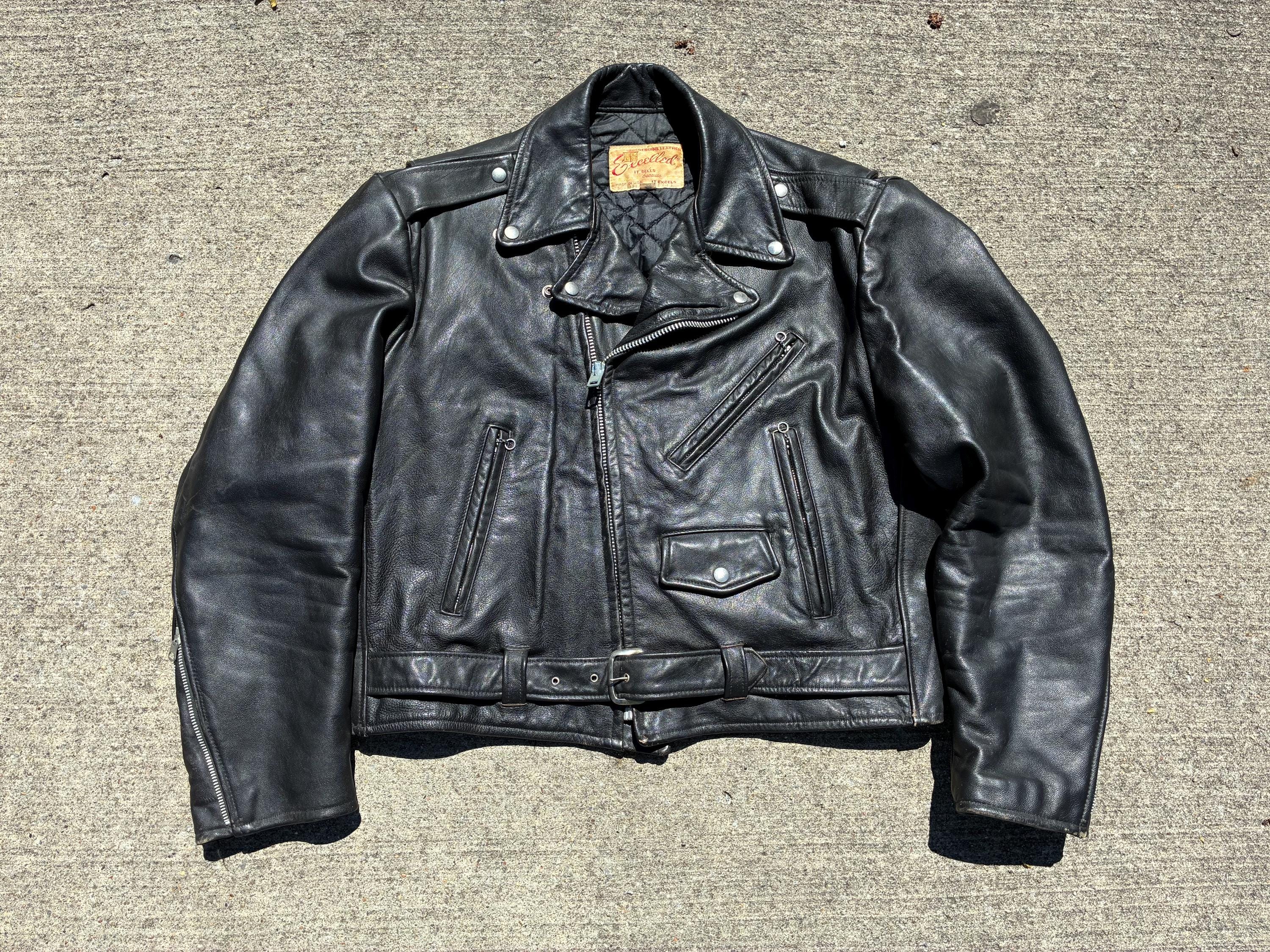 Vintage 70s Excelled Leather Biker Jacket Sz 46 Fits XL Punk - Etsy