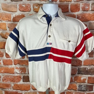 80s Blue Striped Cropped Polo Shirt XS 