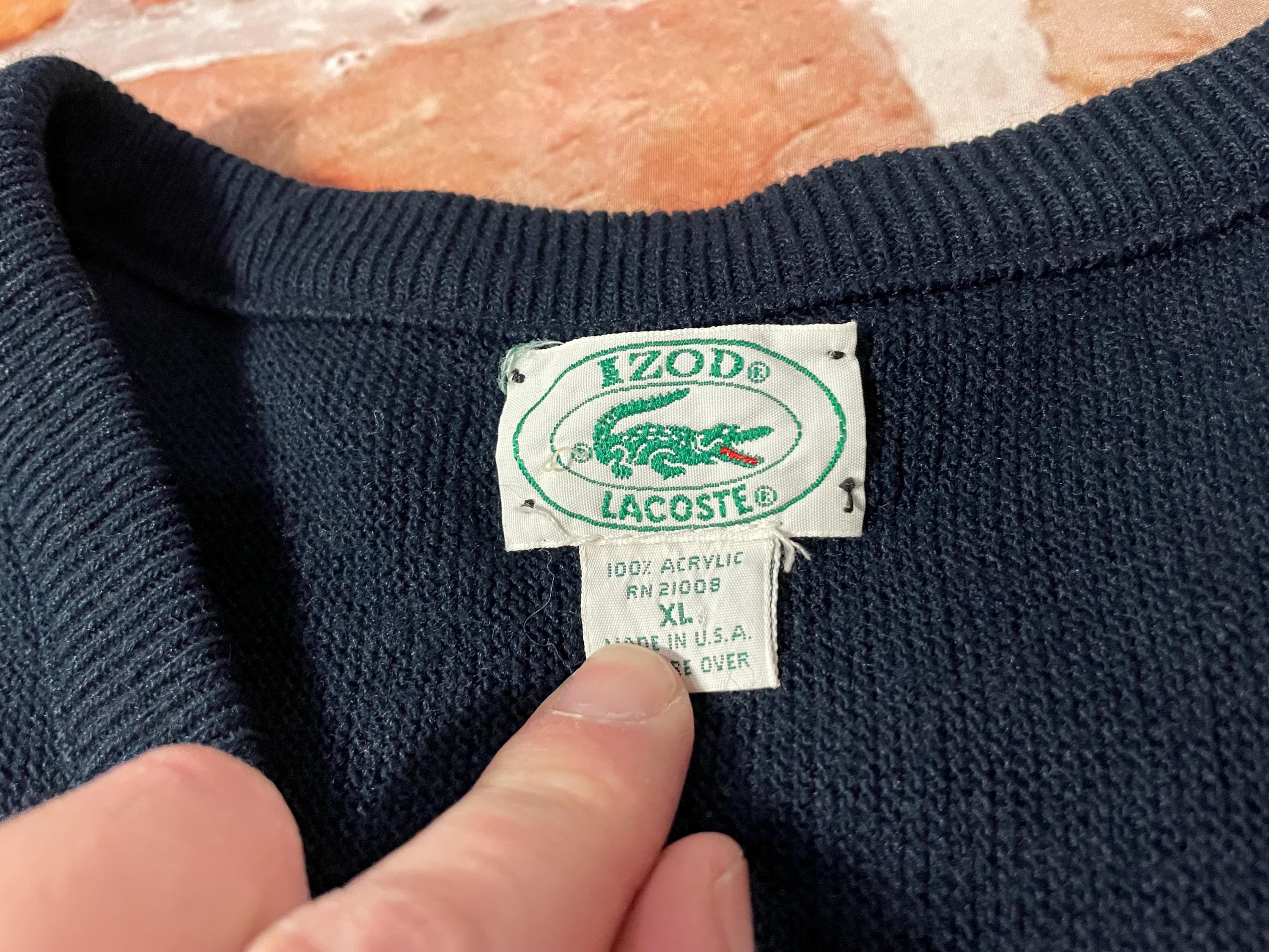 Vintage Izod Lacoste Sweater - Sz L - Navy Blue Alligtor Preppie