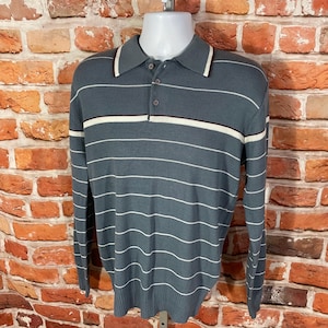Vintage 70s Striped Polo Shirt - Fitted Longsleeve, Size L