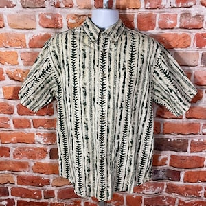 vintage 90s green funky button down shirt - sz L - abstract grunge indie