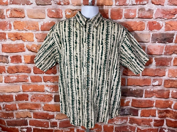 vintage 90s green funky button down shirt - sz L … - image 1