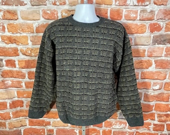 vintage earth tones grandpa sweater sz L y2k 90s grunge